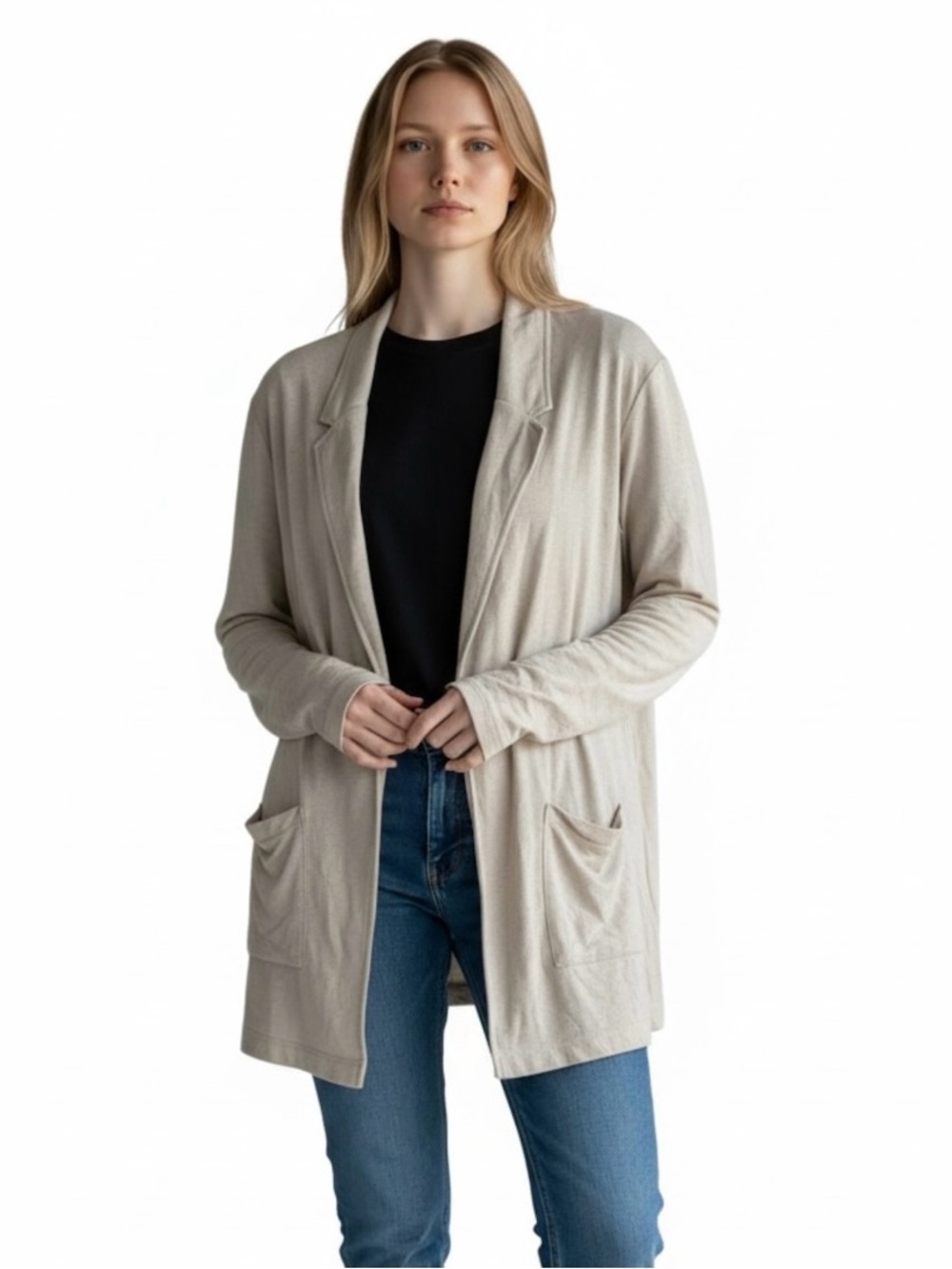 Cato Women Rayon Nylon Open Front Blazer Cardigan Oatmeal Beige Plus Size 18/20W